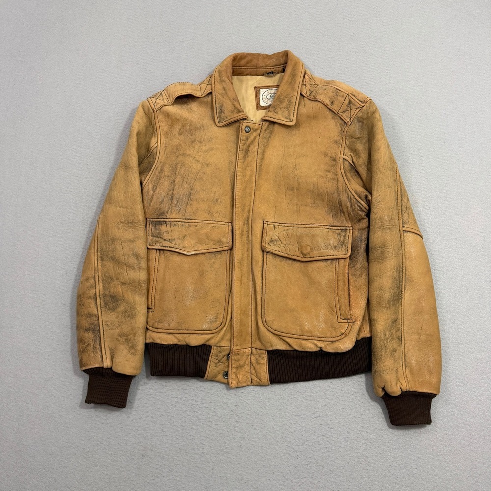 Vintage New Territories Jacket Mens 38 Flight Bomber Distressed Leather A2 Style